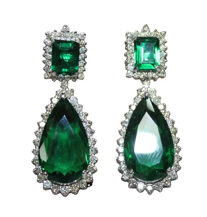 Nuevo diseño de moda 2,66 CTW Diamond White Gold Emerald Earring para mujer Party and Wedding Wear de India