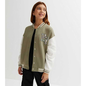 Chaqueta Universitaria Personalizada de Alta Calidad para Mujer con Cuerpo de Lana Transpirable y Mangas de Cuero con Bordado de Chenilla y Decoración de Letras - Product Image 3