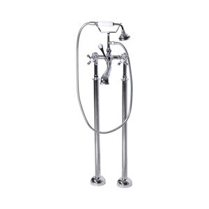 Robinet de baignoire moderne autoportant en laiton massif à double poignée pour montage sur pont, en vente - Product Image 3