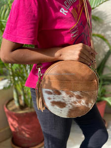 Nuevos bolsos de mano de piel de vaca auténtica para mujer, bolsos de la mejor calidad, bolsos de cuero, Mini bolso cruzado redondo de cuero genuino para mujer - Product Image 4