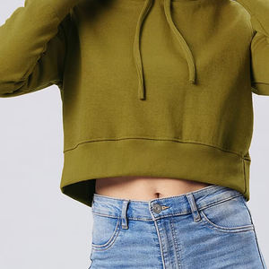 Vente chaude femmes à manches longues Crop Top à capuche léger respirant OEM Service à prix raisonnable col à capuche Logo avant - Product Image 3