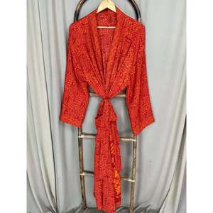 Vintage Chic Recycled Silk Sari Robe Women's Boho <b>Kimono</b> for <b>Beach</b> Resort Wear for Bridesmaid Lounge Wedding Gown Cover Ups - Product Image 5