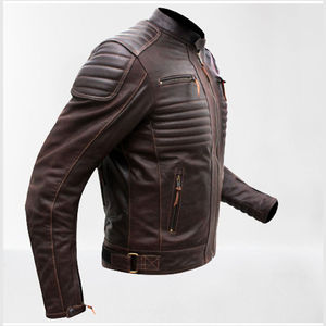 Veste en cuir noir OEM, veste de motard en cuir d'agneau brun pour hommes, veste de moto en cuir véritable pour hommes - Product Image 2