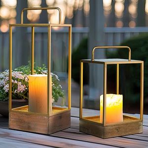 Display Stand Modern <b>Gold</b> Metal Candle <b>Lantern</b> Tall Decorative Geometric <b>Lanterns</b> for Indoor Outdoor Home Garden Wedding Decor - Product Image 2