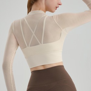 Vente en gros Top court à manches longues en maille transparente pour femmes Chemise de yoga respirante pour la danse, la salle de sport et les entraînements Commandes OEM - Product Image 5