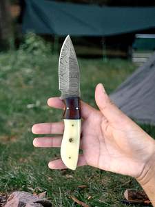 Cuchillo de vaquero hecho a mano, hoja fija de acero de Damasco de espiga completa, mango de hueso, afilado como una navaja, funda de cuero, industrial, DIY, OEM - Product Image 2