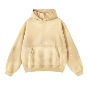 2024 Streetwear Casual Knitted Fleece Hoodie Distressed 100% Cotton Washed Black Baggy Fit <b>Dropped</b> Shoulder Printed Logo Solid - Product Image 4
