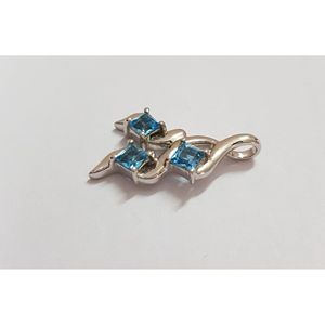 Handmade 925 Sterling Silver Shah Gems <b>Pendant</b> for Women Natural for Swiss Blue Topaz Princess <b>Emerald</b> Cut Cute Number Pattern - Product Image 5