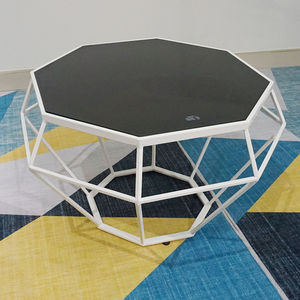 Contemporary Tempered Glass Diamond <b>Sofa</b> <b>Table</b> with White Frame and Black Tempered Glass Top - Product Image 5