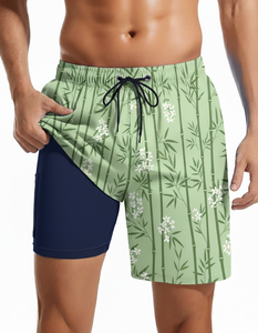 Shorts de bain sportifs pour hommes à séchage rapide, grande taille, imperméables, en tissu tissé imprimé, taille mi-haute, vente chaude, logo ODM personnalisable - Product Image 2