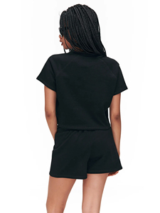 Women's Black Crop <b>Top</b> <b>Raglan</b> Sleeve Oversized Cropped T Shirt 100% Cotton French Terry Streetwear Y2K Fashion Tee Wholesale - Product Image 3