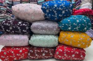 Luxury Hand Embroidered Silk <b>Fabric</b> with Floral Motifs and <b>Bead</b> Work Perfect for Couture Dresses and Wedding Wear - Product Image 2