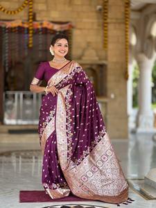 Saree de seda suave con zari tejido L Pavo Real - Product Image 5