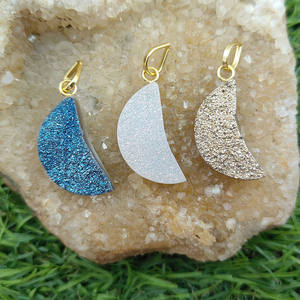 Wholesale 925 Sterling <b>Silver</b> Crescent Moon White Druzy Pendant <b>Necklace</b> for Women Trendy Gold Plated Charm Jewelry - Product Image 3