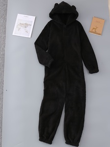 Combinaison en peluche pour femme, style élégant, capuche, couleur unie, manches longues, fermeture éclair, tissu tricoté pour adulte, toutes saisons, vêtements de maison - Product Image 5
