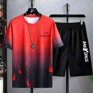 Latest Design New Summer Men's Set Sporting Suit Short Sleeve Two Piece <b>Twin</b> Set Unisex Cotton Casual <b>Clothing</b> - Product Image 2