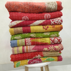 ผ้านวม Kantha ชนเผ่าอินเดียผสมสไตล์วินเทจผ้าห่มผ้าฝ้ายผ้าฝ้ายผ้าห่มสารพัดแบบขายส่ง - Product Image 4