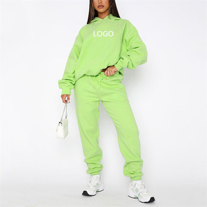 Conjunto de 2 piezas de moda informal de talla grande con logotipo personalizado, sudadera para correr, pantalones de chándal, chándal de algodón para mujer - Product Image 6