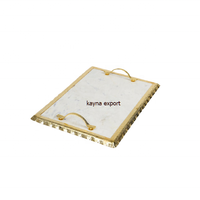 Plateau en marbre décoratif de luxe avec poignée en forme de branche dorée et bordure dorée polie, qualité supérieure, sans danger pour les aliments, marque Kayna Export