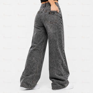 Jeans en denim pour femmes en gros, avec logo personnalisé, taille haute, décontractés, coupe slim, skinny, droite, large, en coton extensible, tendance - Product Image 4