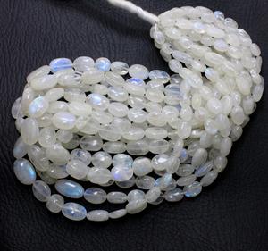 Pierres de lune arc-en-ciel blanches perles ovales lisses feu bleu naturel perles de pierre de lune arc-en-ciel blanc 10X6MM à 20X11MM env. 15 ''pouce - Product Image 1