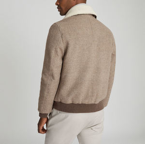 OEM service custom winter logo print shearling fleece thick lining <b>trucker</b> suede <b>jacket</b> for <b>men</b> - Product Image 4