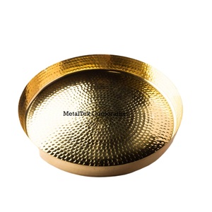Plateau de service à chocolat décoratif rond en plaqué or martelé pour la maison de luxe et le restaurant Plateau de rangement en métal pour la maison et le restaurant - Product Image 2