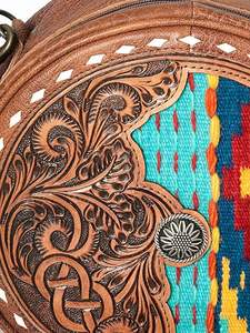 Nouveau Western main usiné en cuir cantine sac à main élégant rond aztèque selle couverture sacs à bandoulière sacs en cuir véritable pour femmes - Product Image 4