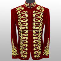 Veste personnalisée de hussard tressée en velours rouge historique napolitain
