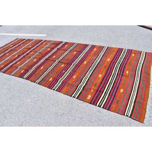 Vintage Turkish Red Kilim <b>Rug</b> 5'1 X 13'2 ft Boho Style Patchwork Wool Jute <b>Rug</b> for Living Room or <b>Bedroom</b> with Latex Backing - Product Image 2