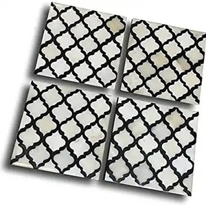 Decorative <b>Black</b> and White Design Bone Inlay <b>Coasters</b> Set Handmade Drink <b>Coasters</b> for Coffee Table Bar & Restaurant Use - Product Image 1