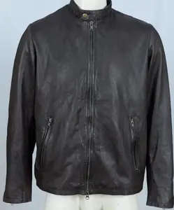 Jaket kulit coklat tua slim fit pria, jaket lapisan satin pas kasual modis sepeda motor