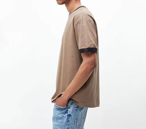 Camiseta con ribete en contraste de cuello redondo de algodón 100% para hombre, camisetas con timbre liso para serigrafía - Product Image 5