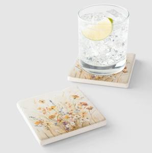 Juego de Posavasos de Piedra de Mármol con Diseño de Flores Silvestres Estilo Boho, Decoración Natural para Mesa - Product Image 1