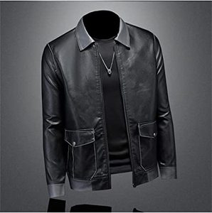 Chaqueta de cuero PU para hombre, chaqueta informal con cuello de solapa, contraste de Color - Product Image 2