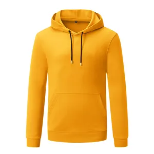2024 Women's Yellow Cotton Fleece 320GSM Soft Pullover Double Needle Stitches Loose Fit Sports Outwear Hoodies Sweatshirts