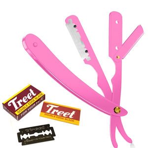 Maquinilla de afeitar de barbero de borde recto, maquinilla de afeitar recta plegable, cuchillas reemplazables de un solo borde, mango de plástico de acero inoxidable para todos - Product Image 1