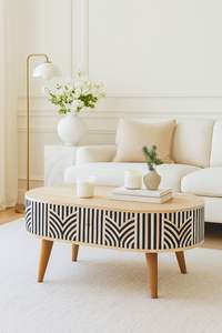 Table basse avec tiroir en os incrusté, mobilier en bois de luxe avec incrustations artisanales complexes - Product Image 6