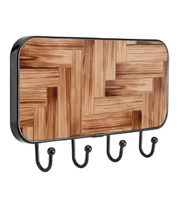 Porte-clés pour mur décoratif Unique peinture en bois crochets auto-adhésifs 4 crochets pour clés porte amélioration de l'habitat crochets utilitaires - Product Image 1