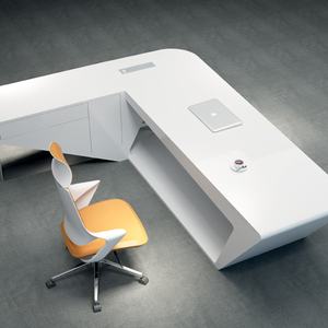 Escritorio Ejecutivo Convertible de MDF, Mesa de Oficina Moderna Blanca Inteligente con Cargador Inalámbrico Integrado, Muebles de Alta Tecnología para Jefes y Directores - Product Image 1