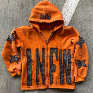 Sudadera con Capucha Bordada Desgastada para Hombre, Diseño Clásico con Detalles Bordados, Sudadera con Capucha Bordada Desgastada para Hombre - Product Image 1