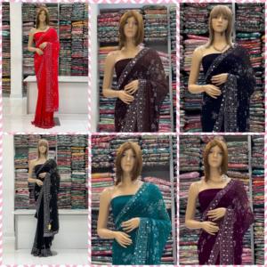 Ropa de fiesta de Bollywood, colección de Sari de nuevo diseño con bordado y trabajo de espejo Real para mujeres indias pakistaníes - Product Image 4