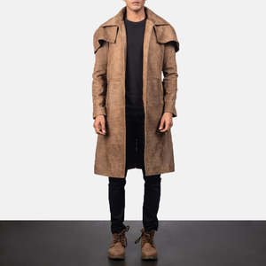 Manteau en cuir marron pour homme, style militaire - Product Image 1