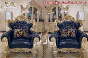 Conjunto de sofás de madera tallada a mano para sala de estar, muebles de estilo Maharaja de cuero tallado a mano, de lujo, estilo King - Product Image 4