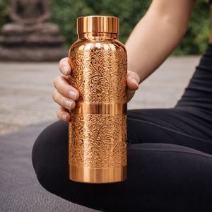 ขวดทองแดงทำมือ  ขวดทองแดงแบบดั้งเดิม  กระติกน้ำทองแดง 500 มล.  ขวดน้ำทองแดงสุดหรู  งานตีขึ้นรูปแบบพรีเมียม - Product Image 1