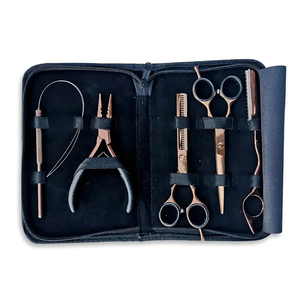 Precio al por mayor, logotipo personalizado, alta calidad, Color oro rosa, profesional, kit de herramientas de extensión de cabello humano con tijera de peluquero - Product Image 3