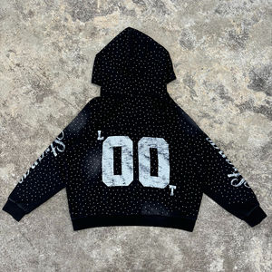 Alta calidad Boxy Fit French Terry Zip-Up Hoodie 100% algodón bordado Sun Faded cremallera con diamantes de imitación Streetwear hombres mujeres - Product Image 3