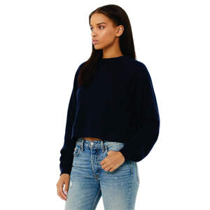 52% Airlume – pull-over court à manches Raglan pour femme, en coton peigné et à anneaux, 48% polaire bleu marine - Product Image 2