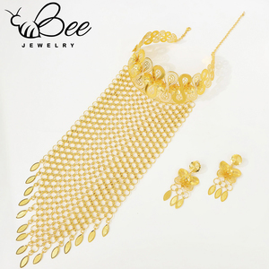 Nouvel ensemble de bijoux de mariage italien luxueux plaqué or 24 carats, collier long ajouré et boucles d'oreilles pour les mariées nigérianes - Product Image 3
