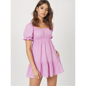 Most Selling Cotton Flex Puff Sleeve Mini <b>Dress</b> Elegant Floral Pattern Custom Logo XL Ruffles 100% Cotton Knee-Length for Club - Product Image 1